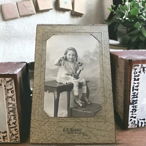 Antique Cabinet Card Photo Adorable Girl With Button Up Shoes Period Phone Rare - Picture 1 of 10
