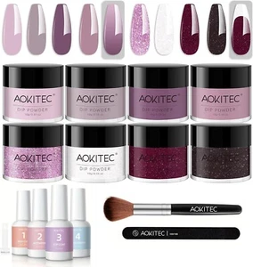 Aokitec 14Pcs Dip Powder Nail Kit Starter 8Colors Collection , Acrylic Dipping - Picture 1 of 6