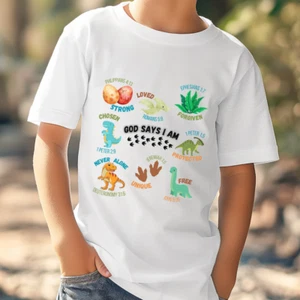 God Says I Am Tee, Dinosaur Kids Tee, Graphic Shirt for Boys, Christian Kid - Picture 1 of 18