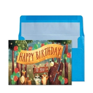 Tarjeta de felicitación de cumpleaños de lujo - Banner de cumpleaños con animales en el bosque - Imagen 1 de 2