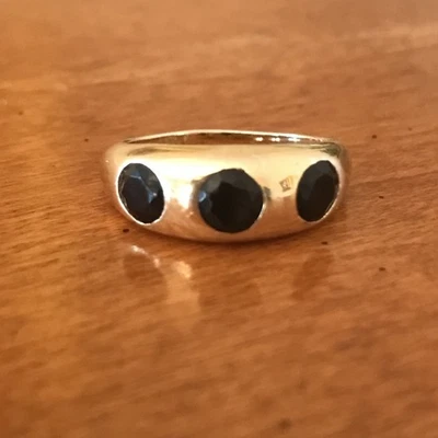 Anillo de 3 piedras de ónix negro plata de ley 925 tono oro YS joyería India Foto 1 de 4