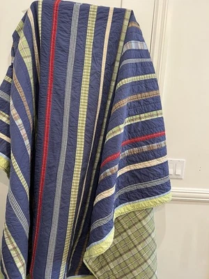 Manta Edredón Pottery Barn Rayas Talla Doble Azul Rojo Multicolor Algodón * Leer Foto 1 de 4