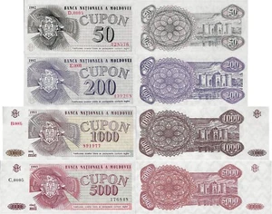 Moldova 1992-93 - set 4 pcs 50+200+1000+5000 cupon - Pick 1-4 aUNC - Picture 1 of 1
