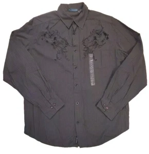 DKNY LS Shirt Gray Striped 100% Cotton Button Up (16 1/2-32/33) Mens Large NEW - Picture 1 of 14