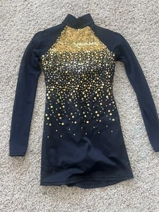 BALERA sparkly black gold leotard mesh sleeves SA euc dance acro costume - Picture 1 of 2