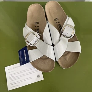 BIRKENSTOCK Women’s SIENA Big Buckle Suede Washed Metallic White 40N NEW w/box - Picture 1 of 8