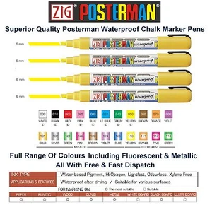 Zig Posterman Broad 6mm Chalk Marker Pen Pens Waterproof Whiteboard Glass Metal - Picture 1 of 24