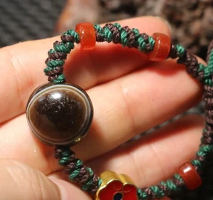 Magic Power Tibetan Old Agate Goat Eyed Dzi Bead Amulet Hand Knitted Bracelet TT - Picture 1 of 10
