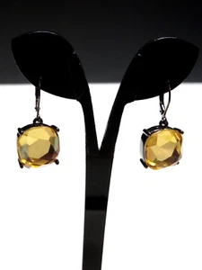 JOAN RIVER VTG Yellow Clear Crystal Dangle Drop Earrings - Picture 1 of 4