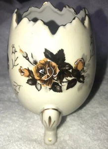 Vintage Cracked, Footed Egg, Brown Floral, Gold Lined # 03199/M -NAPCOWARE - Picture 1 of 12