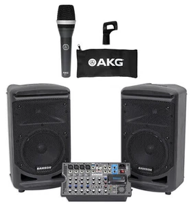 Samson Expedition XP800 Portable 8" PA DJ Speaker System+Powered Mixer+AKG Mic - Picture 1 of 11