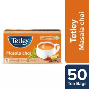 Tetley | Masala Chai With Natural Flavour | Black Tea | 50 Tea Bags, 100 Grams - Picture 1 of 11