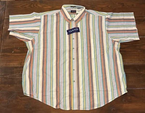 NEW Mens GANT Foxhunt Stripe Button Down Shirt Cotton Blend 3XL NWT Short Sleeve - Picture 1 of 4