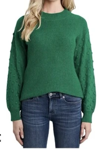 Cece Green  Bobble Stitch Dot Sleeve Pullover Sweater Mockneck Women’s Size XS - Picture 1 of 8