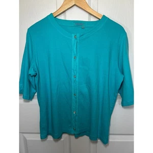 Cárdigan para mujer Fresh Produce Top perla botón a presión delantero manga 3/4 verde azulado grande - Imagen 1 de 6