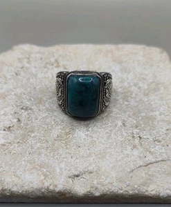 Anello uomo vintage argento sterling pietra verde misura 10 - Foto 1 di 18