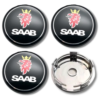 Alloy Wheel Centre Cap Hub x4 For SAAB 60mm Black Front 9-3 9-5 Silver Back - Image 1 of 4