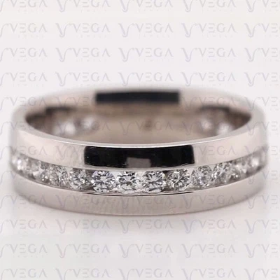 Banda de compromiso redonda de moissanita natural mina de 1,90 quilates platino macizo 950 piezas Foto 1 de 4