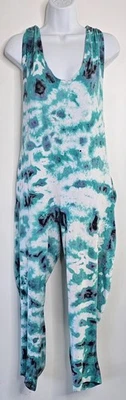 Macacão de malha Tie Dye Boho feminino peça única azul turquesa harém romper (falhas) - Imagem 1 de 4