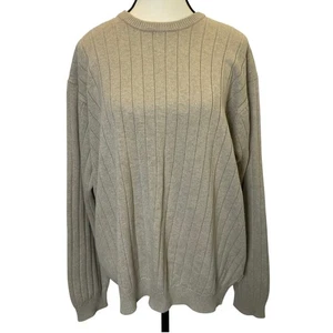 IZOD Men's Knit Ribbed Crewneck Sweater Size Large Beige 100% Cotton Classic  - Picture 1 of 8