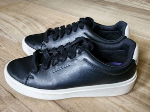 COLE HAAN CROSSCOURT SNEAKERS WOMENS SIZE 5 B BLACK LEATHER WHITE COMFORT CASUAL - Picture 1 of 10