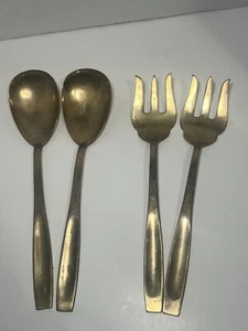 Set 4 posate cucchiaio e forchetta bronzo ottone dorato Thailandia Siam - Foto 1 di 6