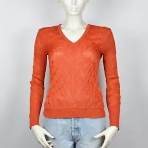 Suéter Ralph Lauren Etiqueta Negra 100% SEDA Tejido con Cable Cuello en V Naranja S - Imagen 1 de 8