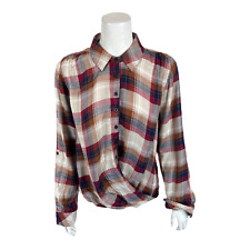 Tolani Collection Pullover Plaid Top with Printed Back Navy/Wine Large Size