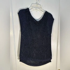 White House Black Market Women's Med Knitted/Crochet Shell Blouse Blk Sleeveless - Picture 1 of 7