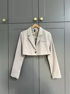 H&M Stone Light Grey Cropped Blazer Top Jacket With Lapel Collar S - Picture 1 of 6