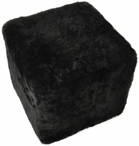 ÖKO LAMMFELL HOCKER SITZWÜRFEL OTTOMANE FUSSHOCKER SCHWARZ 42 x 42 x 42 cm - Bild 1 von 4