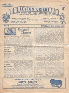 LEYTON ORIENT v NOTTS COUNTY ~ 2 DE ABRIL DE 1957 ~ DIVISIÓN 2 PROGRAMA DE FÚTBOL AMERICANO - Imagen 1 de 1