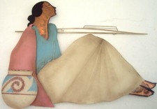 Native Southwestern American Indian Woman Large Metal Copper Sculpture Wall Art 