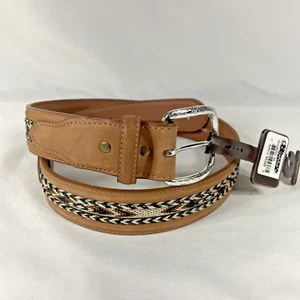 Nocona Brown Leather Braided Woven Western Belt N2426544 Size 34 Silver Buckle - Picture 1 of 7