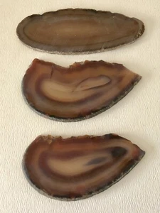 Trübe natürliche Achatbandscheiben Kristallgeode polierte Platte Quarz 3er Set - Bild 1 von 3