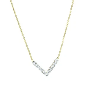 V Pendant CZ Crystal Necklace Gold Chain Pendant Women Jewellery Gift Pouch UK - Picture 1 of 1