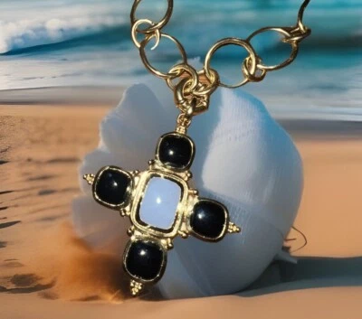 全新 Julie Vos 大号 Statement Cross 长项链和吊坠 带金链 全新无标签 — 第 1/4 张图片