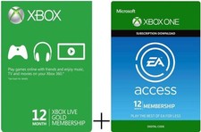Xbox Live Gold 12 Month Membership + Xbox One EA Access 12 Month Subscription!!