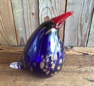 Murano Style Bird Figurine Paperweight Red Blue 6.5" Hand Blown - Picture 1 of 6