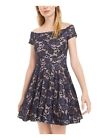 B DARLIN Womens Lace Short Sleeve Boat Neck Short Party Fit + Flare Dress