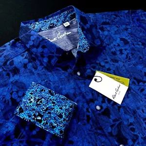 Robert Graham Geometric Floral Paisley Navy Blue Black Bold Sport Shirt $228 3XL - Picture 1 of 13