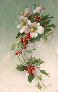 Artist Signed Catherine Klein Flowers Holly Christmas Rose Tuck Series 4061 - Picture 1 of 2