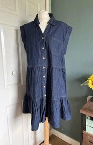 Kings Road Denim Shirt Dress 1X UK 18-20 Sleeveless Tiered Button Front - Picture 1 of 9