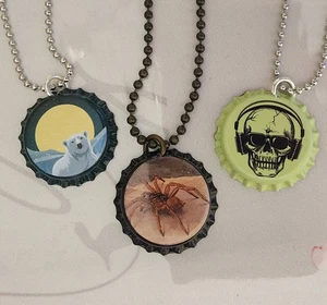 3 Halloween Fall Necklaces - Autumn Bottle Cap Pendant Unisex Necklace Bag #61 - Picture 1 of 9
