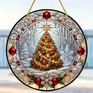 Christmas Tree Baubles Icicles Snowflakes Suncatcher Stained Glass Effect Gift - Picture 1 of 3