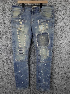Pantalones de mezclilla FWRD para hombre 34x32 desgastados motociclista parche lavado ligero ajuste ajustado R - Imagen 1 de 16