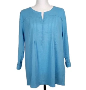 J Jill Baumwollgaze Popover Tunika Neu mit Etikett $ 69 Küstenblau Häkel Boho Bluse Gr. M - Bild 1 von 9