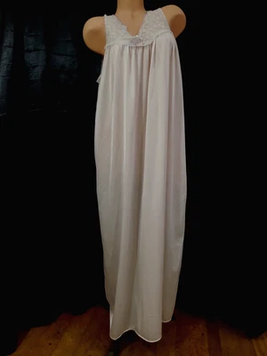 Vintage FRENCH MAID Long Nightgown SILKY PALE PINK Coquette Lace Ribbon XL - Image 1 of 4