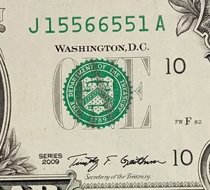 J15566551A $1 RADAR Fancy Serial Number One Dollar Bill 2009 Note - Picture 1 of 3