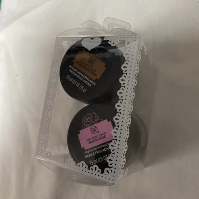 Body shop Nicaraguan coffee, +british rose plumping Face Masks 15ml ea.gift set - Image 1 of 2